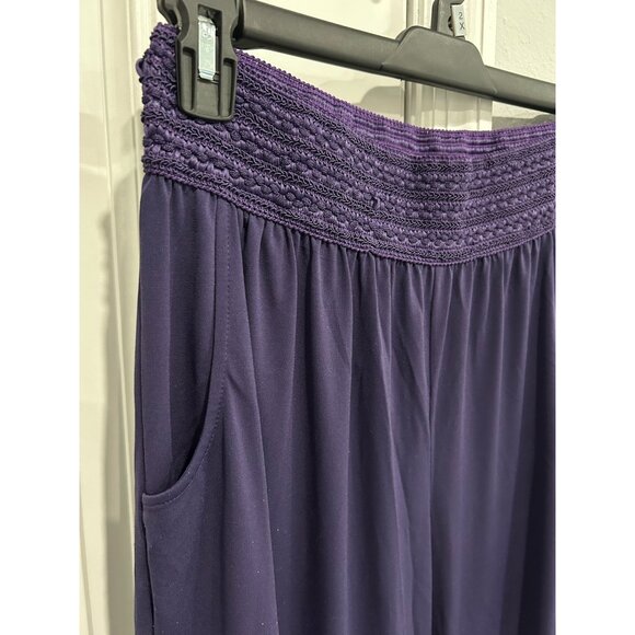 One World Pull On Wide Leg Pants Purple Sz XL Smocked Elastic Waist Boho Relaxed - Picture 4 of 11